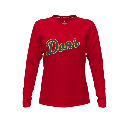 [FTLVPTRD-FYXS-LOGO2] Decker Performance T-Shirt (Female Youth XS, Red, V Neck, Logo 2, Long Sleeve)